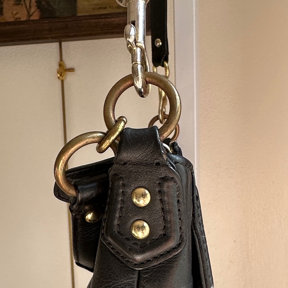 Coach Campbell Black Leather Shoulder Bag with Gold GUC - Picture 3 of 13